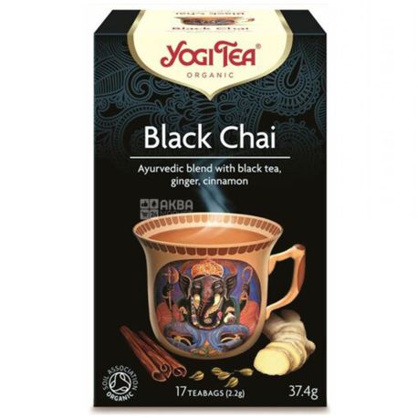 YogiTea, Black chai, 17 пак., Чай ЙогіТі, чорний з імбиром і корицею, органічний