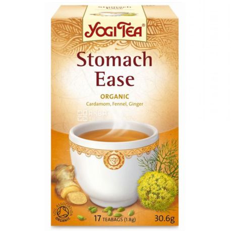 YogiTea, Stomach Ease, 17 пак., Чай ЙогиТи, Легкость желудка, лечебный с фенхелем и кардамоном, органический