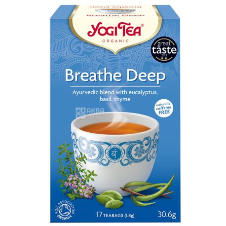 YogiTea, Breathe Deep, 17 пак., Чай ЙогіТі, Дихайте глибоко, з евкаліптом, базиліком і чебрецем, органічний
