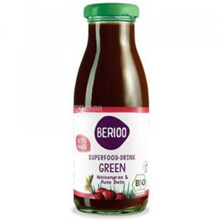 Berioo, Superfood-drink, Green, 0, 25 л, Берио, Напиток соковый, Ростки пшеницы и свекла, органический, стекло