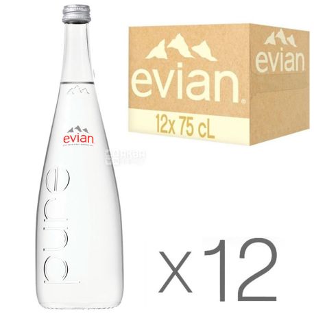 Evian, 0,75л, Упаковка 12 шт., Эвиан, Вода негазированная, стекло