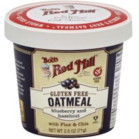 Bob's Red Mill, 71 г, Каша Бобс Ред Милл, овсяная, черника, фундук, с семенами льна и чиа, без глютена