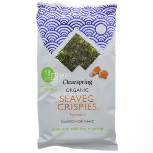 Clearspring, Водоросли морские хрустящие, Куркума органические, 3х4 г