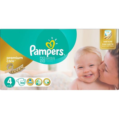Pampers, Premium Care 4, 104 шт., Памперс, Подгузники, Размер 4, 8-14 кг