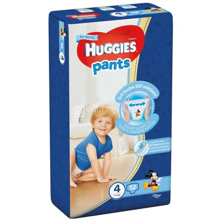 Huggies, 52 шт., Памперс, Подгузники-трусики для мальчиков, Размер 4, 9-14 кг