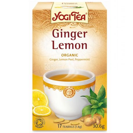 YogiTea, Ginger, Lemon, 17 пак., Чай ЙогиТи,  Имбирь-Лимон, органический