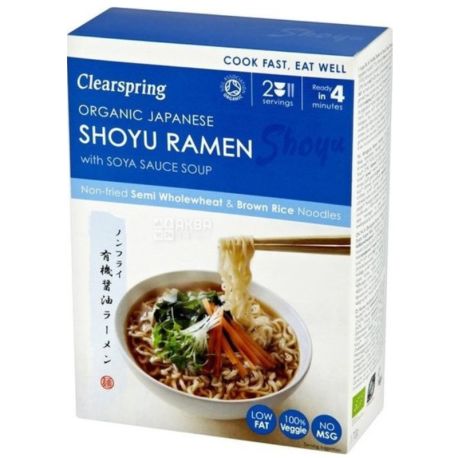 Clearspring, Shoyu Ramen, 2х85 г, Локшина Кліерспрінг Сію Рамен, з бульйоном з соєвого соусу