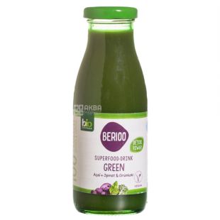 Berioo, Superfood-drink, Green, 0, 25 л, Берио, Напиток соковый Асаи, Шпинат и Зеленая капуста, органический, стекло