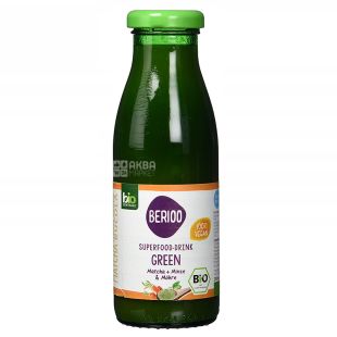 Berioo, Superfood-drink, Green, 0, 25 л, Берио, Напиток соковый, Зеленый, Матча, Мята и Морковь, органический, стекло