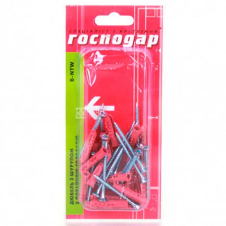 Господар, Дюбель распорный с шурупом, B-NTW 6/50, 4х50 мм, 20 шт.