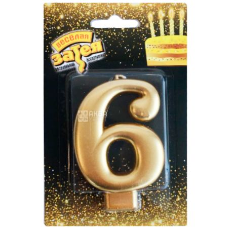 Funny idea Figure 6, candle for cake, rose gold, stearin, 8 cm, plastic