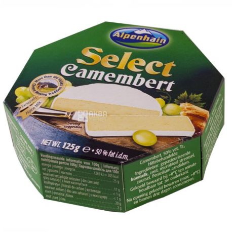 Alpenhain Select Camembert, Сыр Камамбер, с белой плесенью, 125 г