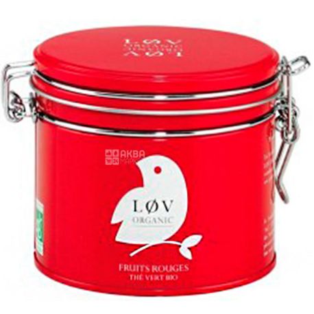 LØV Organic, Fruits rouges, 100 г, Лов Органік, Чай зелений з малиною і полуницею, органічний, ж/б