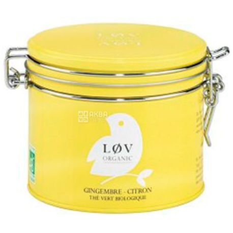 LØV Organic, Gingembre-citron, 100 г, Лов Органик, Чай зеленый Сенча, Имбирь и Лимон, органический, ж/б