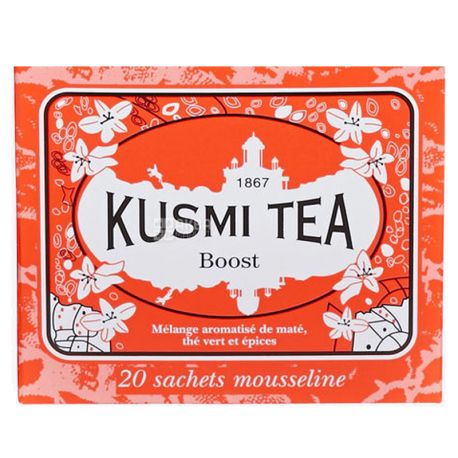 Kusmi Tea, Boost, 20 пак. х 2,2 г, Чай Кусми Ти, Подъем, микс черного и зеленого
