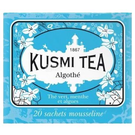 Kusmi Tea, Algotea, 20 пак. х 2,2 г, Чай Кусми Ти, Алготи, зеленый, с мятой и водорослями