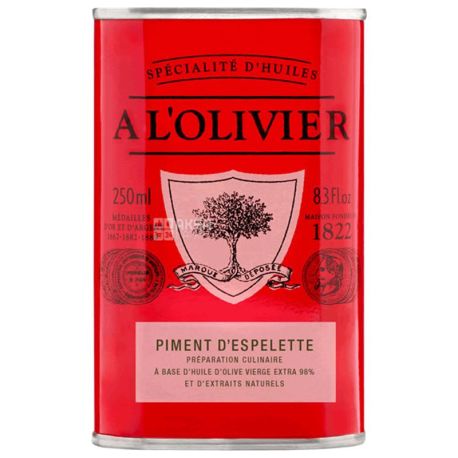 A L'Olivier, Extra Virgin Olive Oil with Espelette Pepper, 250 ml