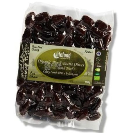 Lifefood, Оливки чорні з Ботіха без кісточок органічні, 150 г