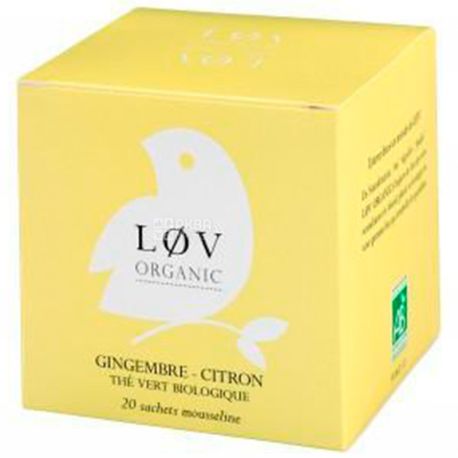 LØV Organic, Чай зеленый органический Сенча, Имбирь и Лимон, пакетики, 20х2,2 г