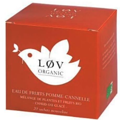 LoV Organic, Apple-Cinnamon Fruit Tea, 20 пак., Чай Лов Органік, Яблуко-Кориця, Фруктовий органічний