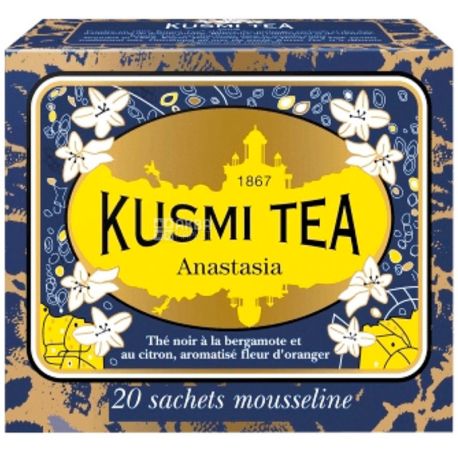 Kusmi Tea, Anastasia, 20 пак. х 2,2 г, Чай Кусмі Ті, Анастасія, чорний з бергамотом і цитрусовими