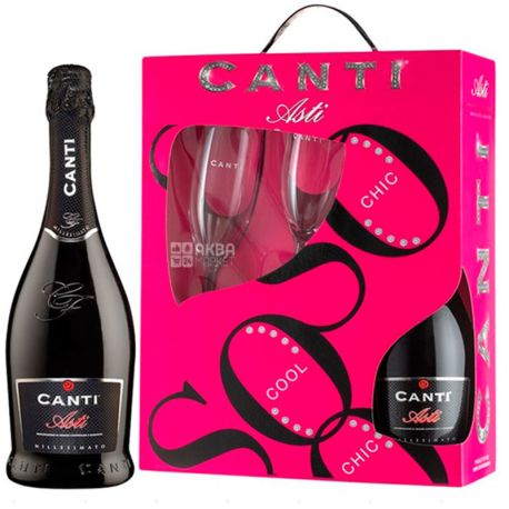 Canti, Asti, Вино ігристе біле солодке, 0,75 л, п/у + 2 келихи