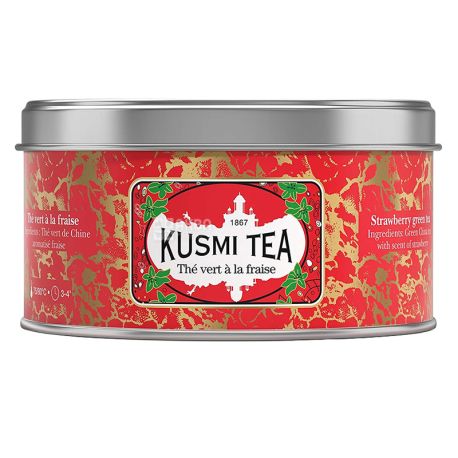 Kusmi Tea, Strawberry, 125 г, Чай Кусми Ти, Клубника, зеленый, ж/б