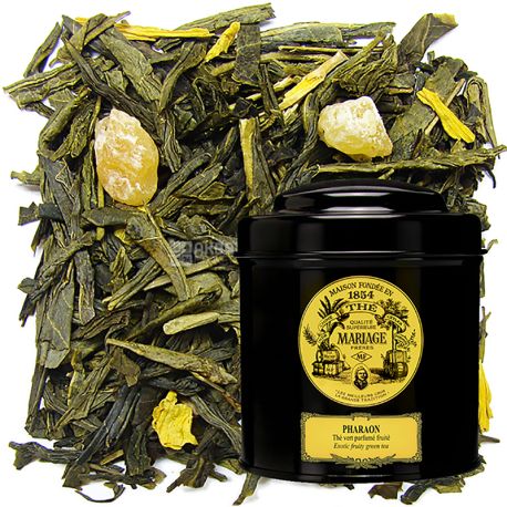 Mariage Freres, Pharaon, 100 г, Чай Марьяж Фрере, Фараон, зелений зі шматочками фруктів, крупнолистовий, ж/б