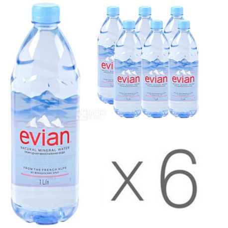 Evian, 1 л, Упаковка 6 шт., Эвиан, Вода негазированная, ПЭТ