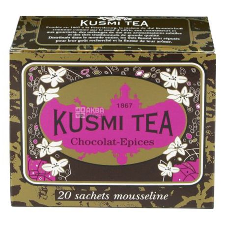 Kusmi Tea, Spicy Chocolate, 20 пак. х 2,2 г, Чай Кусмі Ті, Пряний Шоколад, чорний, з ароматом шоколаду і спецій