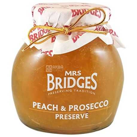 Jam mrs. Bridges Peach and Prosecco, 340 g, Glass