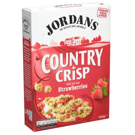 Jordans, Сountry Crisp, 500 г, Кранчі Джорданс, Кантрі Крісп, вівсяні, з полуницею, органічні
