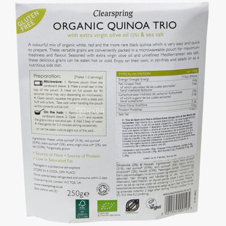Clearspring, Кіноа трьохкольоровий 90 секунд, органічний, без глютену, 250 г