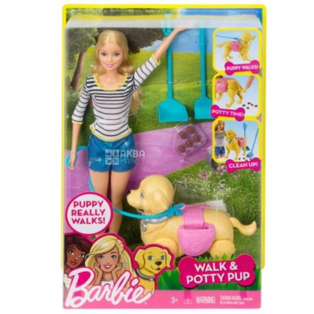 Barbie, Ігровий набір з лялькою і собачкою, Прогулянка з цуценям, для дітей від 3-х років