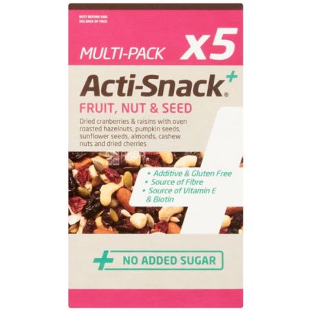 Acti-Snack, Суміш фруктів, горіхів та насіння сушені, 5х35 г