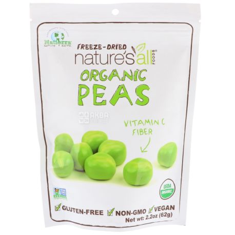 Nature's All, Organic peas, 62 г, Горох сублімований