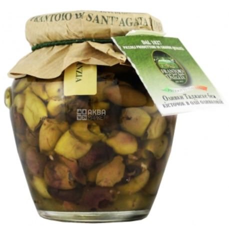 Frantoio di Sant'agata, ExtraVirgin, Оливки органические Таджаске в рассоле без косточек, 150 г