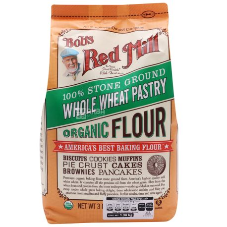 Bob's Red Mill, Wheat Flour, 1,361 кг, Мука пшеничная, кондитерская, цельнозерновая, органическая