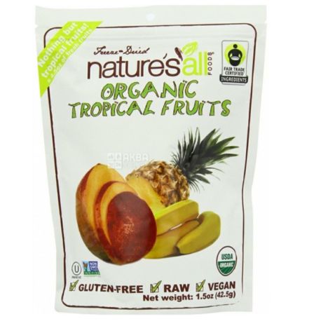 Natierra, Тропічні фрукти сублімовані органічні, Nature's All, 42,5 г