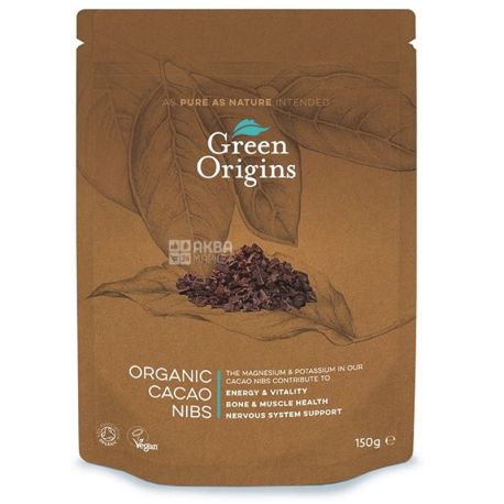 Green Origins, Какао-боби подрібнені органічні, 150 г