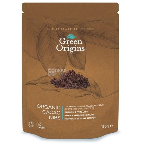 Green Origins, Какао-бобы измельченные органические, 150 г