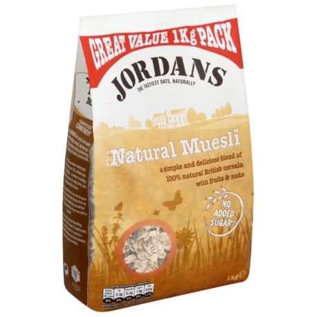 Jordans, 1 кг, Мюсли Джорданс, смесь злаков, с сухофруктами, без сахара, сухой завтрак, быстрого приготовления