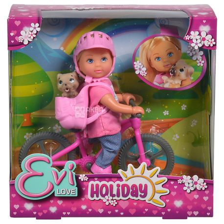 Simba Toys, Кукольный набор Evi holiday с велосипедом, пластик, для детей с 3-х лет, 12 см