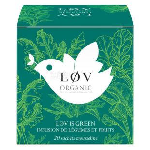  LoV Organic, Lov is Green, 20 шт., Чай Лов Органик, Зеленая любовь, Овощной органический, с фруктами