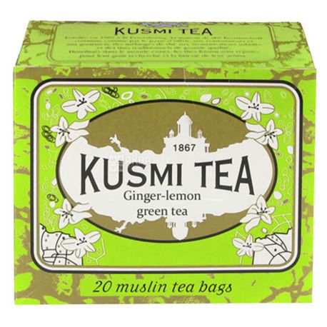 Kusmi Tea, Ginger-lemon, 20 пак. х 2,2 г, Чай Кусми Ти, Имбирь-лимон, зеленый