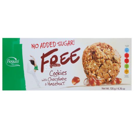  Bogutti Free, Печиво без цукру з шоколадом і горіхами, 135 г