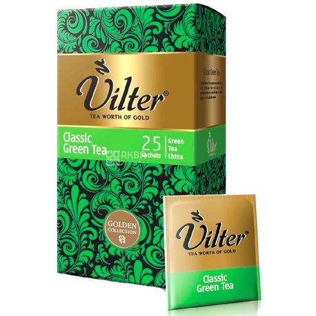 Vilter, Classic Green Tea, 25 пак.,*2 г, Чай Вилтер, Классический, зеленый
