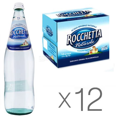 Rocchetta Naturale, 1 л, Упаковка 12 шт., Рочетта Натурале, Вода минеральная негазированная, стекло,