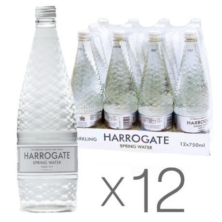 Harrogate, 0,75 л, Упаковка 12 шт., Харрогейт, Вода мінеральна газована, скло