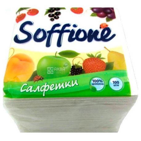 Soffione, 100 шт., Салфетки столовые Соффиони, однослойные, 33 x 33 см, белые